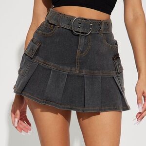 Lack Of Love Pleated Denim Mini Skirt - Grey | FashionNova